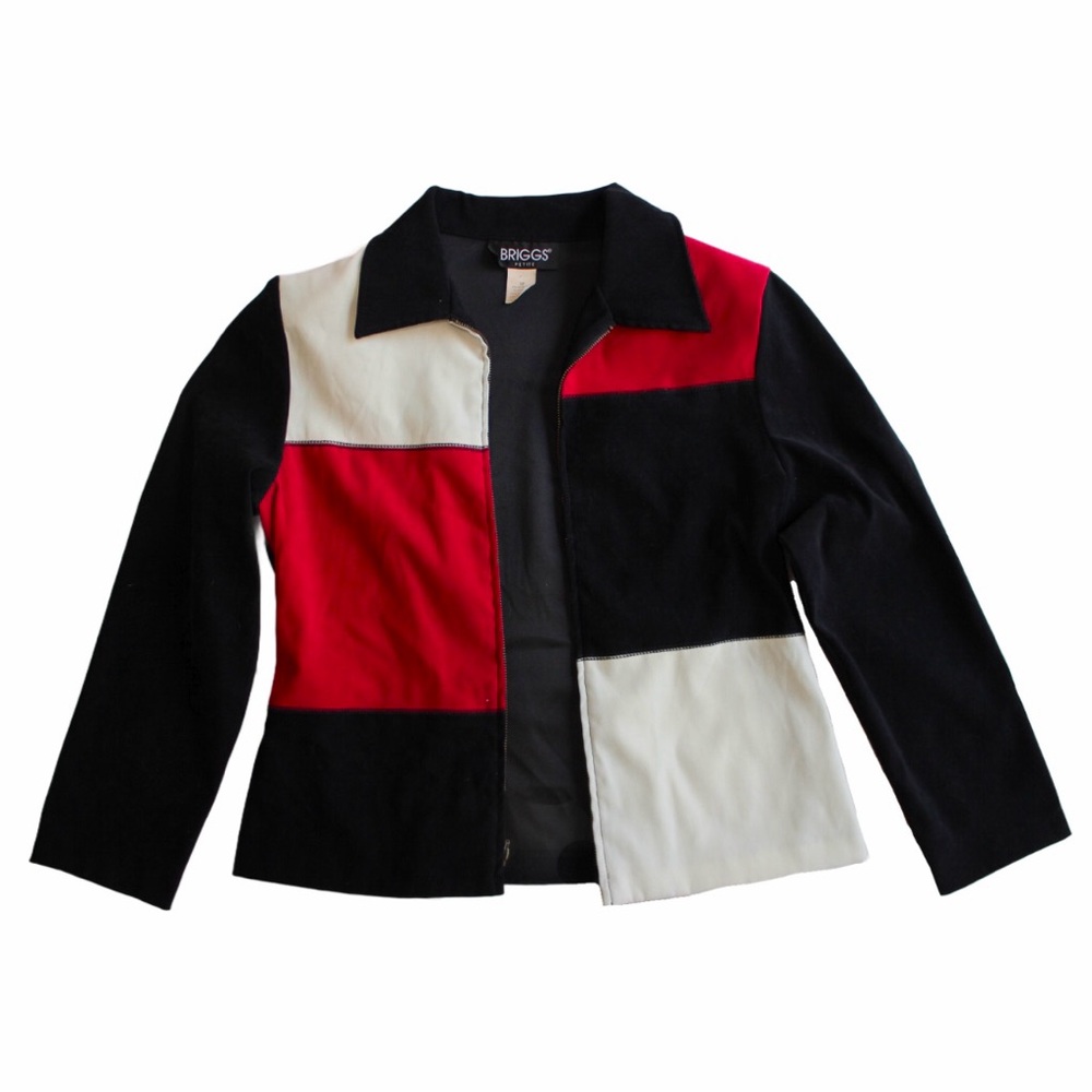 briggs petite black red and white color block jacket